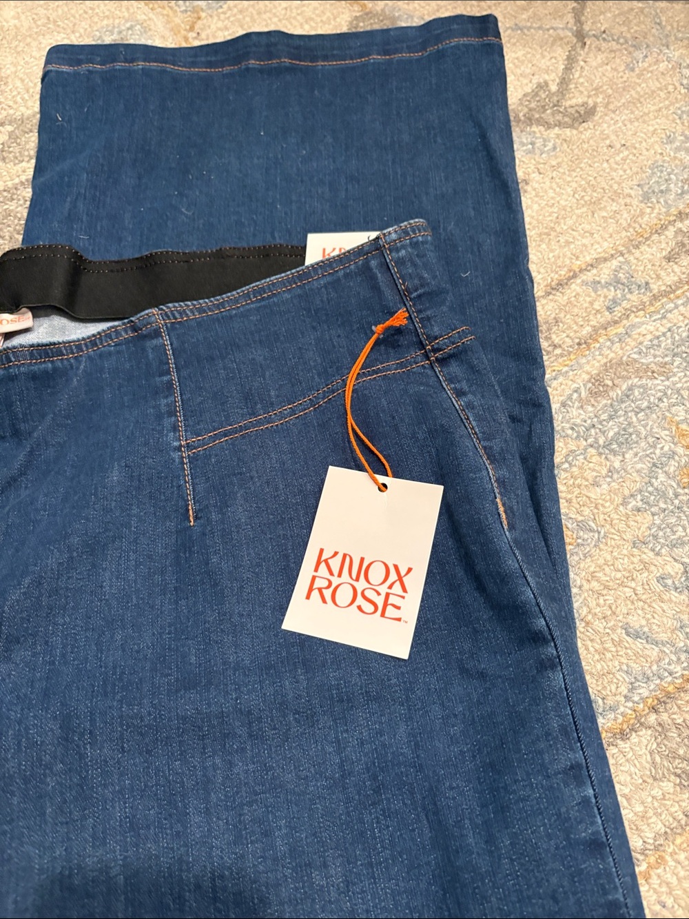 Knox Rose Pull On Wide-Leg Flare Jeans in Med Blue - Classic Women's Style - Picture 8 of 9